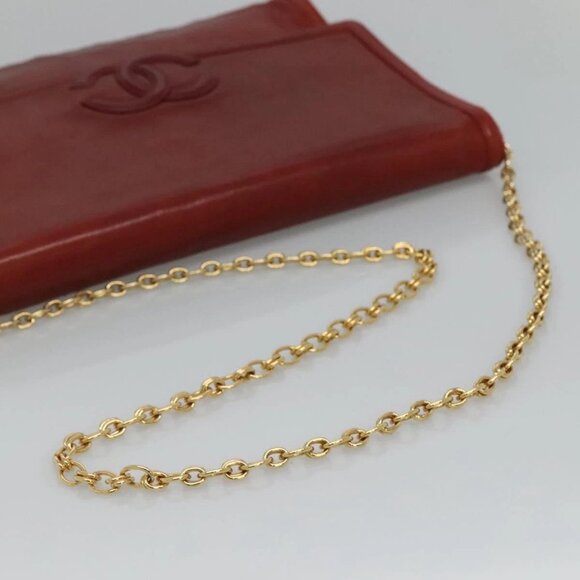 CHANEL Chain Shoulder Bag Lamb Skin Red Gold - Picture 7 of 16